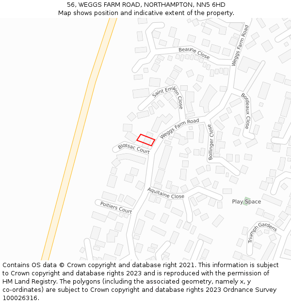 56, WEGGS FARM ROAD, NORTHAMPTON, NN5 6HD: Location map and indicative extent of plot
