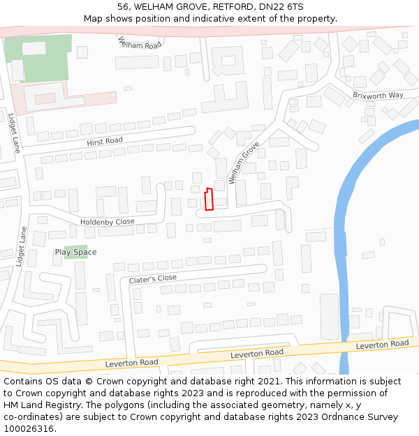 56, WELHAM GROVE, RETFORD, DN22 6TS: Location map and indicative extent of plot