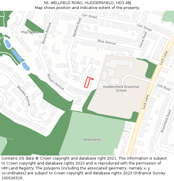 56, WELLFIELD ROAD, HUDDERSFIELD, HD3 4BJ: Location map and indicative extent of plot