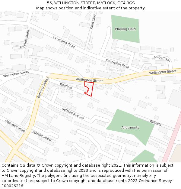 56, WELLINGTON STREET, MATLOCK, DE4 3GS: Location map and indicative extent of plot