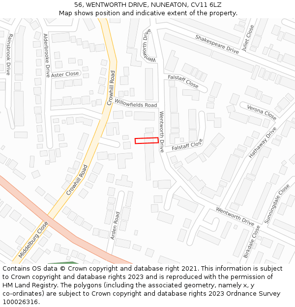 56, WENTWORTH DRIVE, NUNEATON, CV11 6LZ: Location map and indicative extent of plot