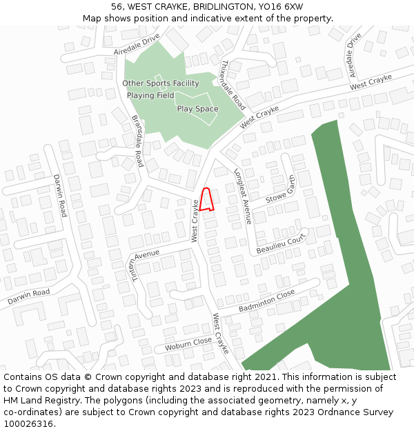 56, WEST CRAYKE, BRIDLINGTON, YO16 6XW: Location map and indicative extent of plot