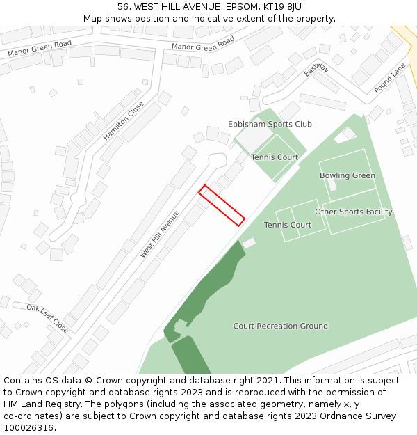 56, WEST HILL AVENUE, EPSOM, KT19 8JU: Location map and indicative extent of plot