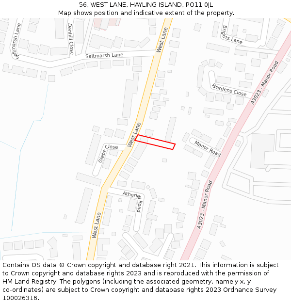 56, WEST LANE, HAYLING ISLAND, PO11 0JL: Location map and indicative extent of plot