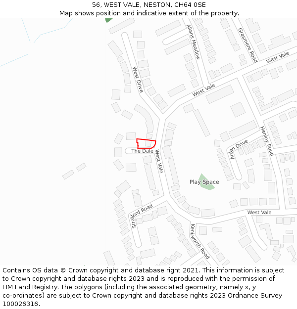 56, WEST VALE, NESTON, CH64 0SE: Location map and indicative extent of plot