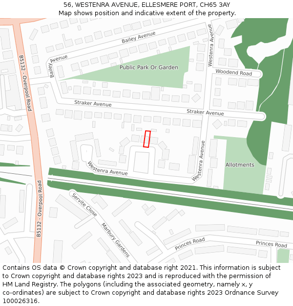 56, WESTENRA AVENUE, ELLESMERE PORT, CH65 3AY: Location map and indicative extent of plot