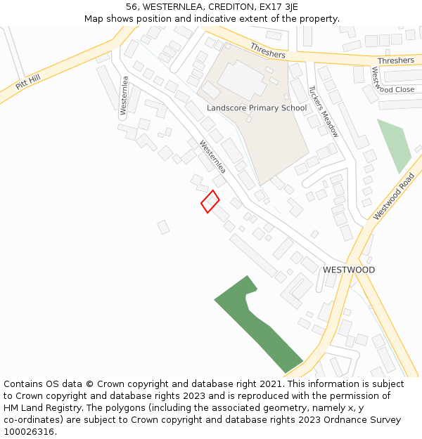 56, WESTERNLEA, CREDITON, EX17 3JE: Location map and indicative extent of plot