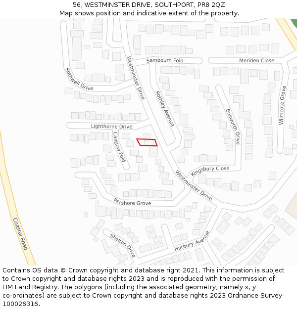 56, WESTMINSTER DRIVE, SOUTHPORT, PR8 2QZ: Location map and indicative extent of plot