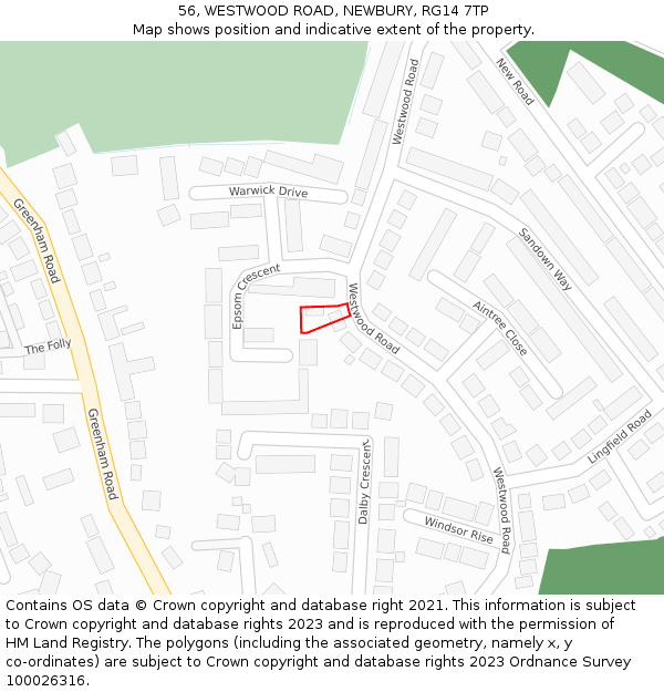 56, WESTWOOD ROAD, NEWBURY, RG14 7TP: Location map and indicative extent of plot