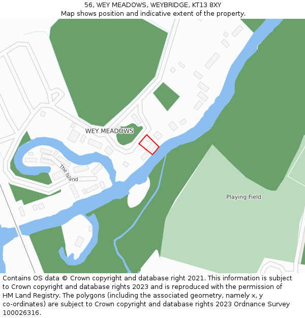 56, WEY MEADOWS, WEYBRIDGE, KT13 8XY: Location map and indicative extent of plot
