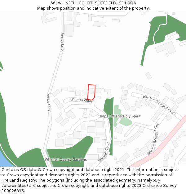 56, WHINFELL COURT, SHEFFIELD, S11 9QA: Location map and indicative extent of plot