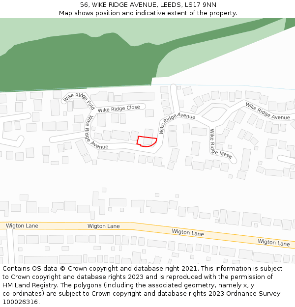 56, WIKE RIDGE AVENUE, LEEDS, LS17 9NN: Location map and indicative extent of plot