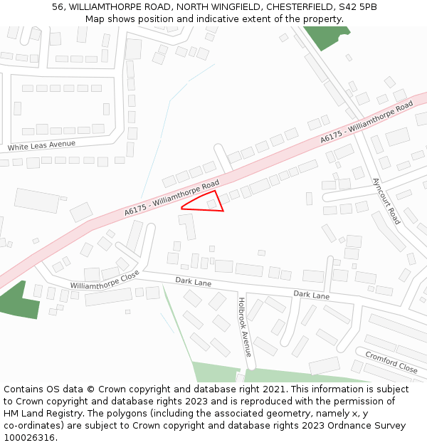 56, WILLIAMTHORPE ROAD, NORTH WINGFIELD, CHESTERFIELD, S42 5PB: Location map and indicative extent of plot