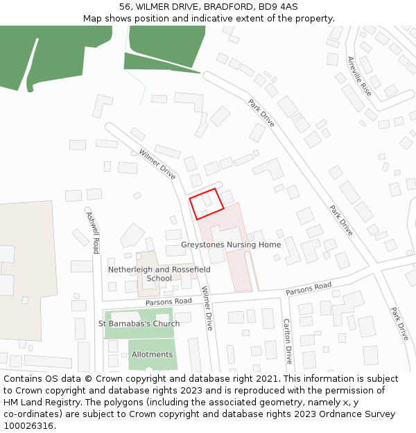 56, WILMER DRIVE, BRADFORD, BD9 4AS: Location map and indicative extent of plot