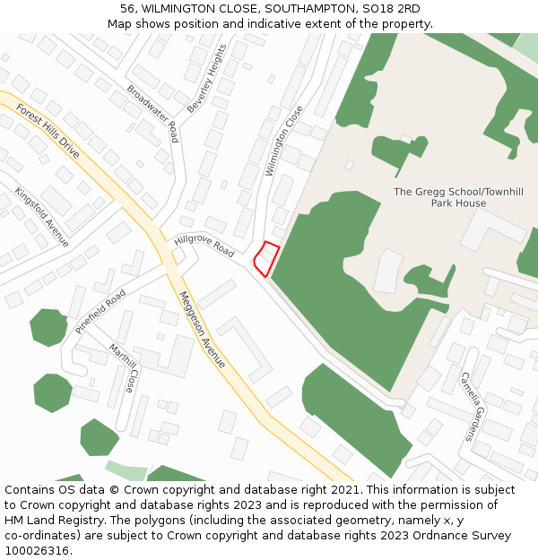 56, WILMINGTON CLOSE, SOUTHAMPTON, SO18 2RD: Location map and indicative extent of plot