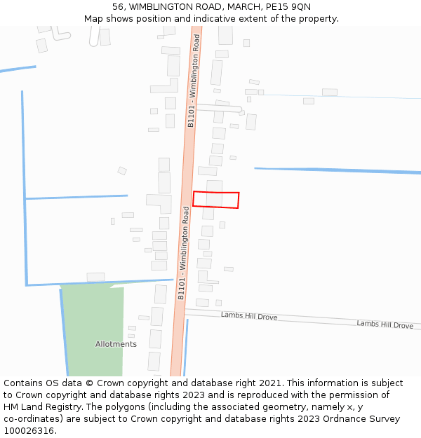 56, WIMBLINGTON ROAD, MARCH, PE15 9QN: Location map and indicative extent of plot
