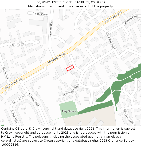 56, WINCHESTER CLOSE, BANBURY, OX16 4FP: Location map and indicative extent of plot