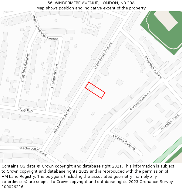 56, WINDERMERE AVENUE, LONDON, N3 3RA: Location map and indicative extent of plot