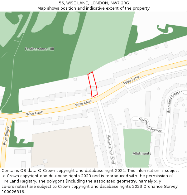 56, WISE LANE, LONDON, NW7 2RG: Location map and indicative extent of plot