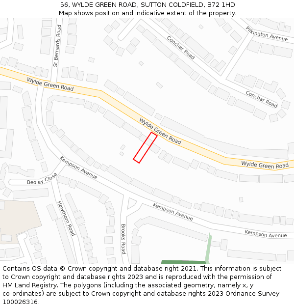 56, WYLDE GREEN ROAD, SUTTON COLDFIELD, B72 1HD: Location map and indicative extent of plot