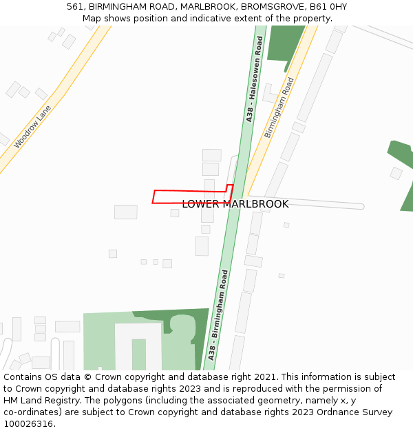 561, BIRMINGHAM ROAD, MARLBROOK, BROMSGROVE, B61 0HY: Location map and indicative extent of plot