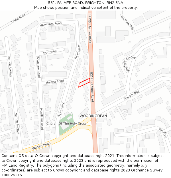 561, FALMER ROAD, BRIGHTON, BN2 6NA: Location map and indicative extent of plot
