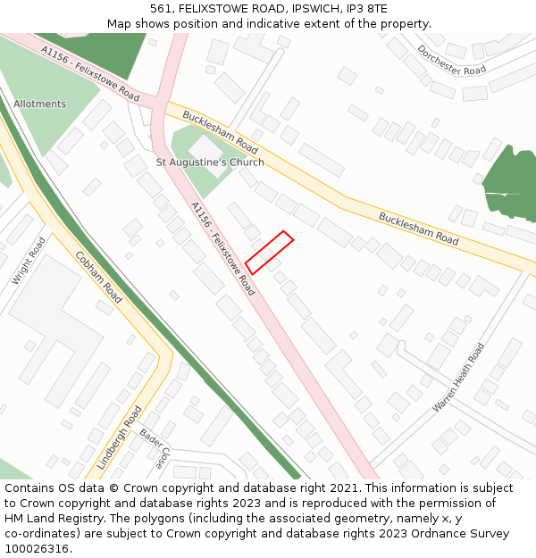 561, FELIXSTOWE ROAD, IPSWICH, IP3 8TE: Location map and indicative extent of plot