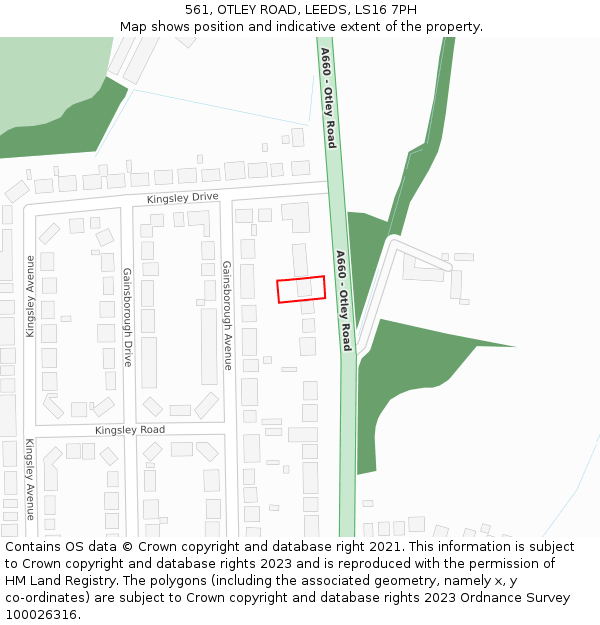 561, OTLEY ROAD, LEEDS, LS16 7PH: Location map and indicative extent of plot