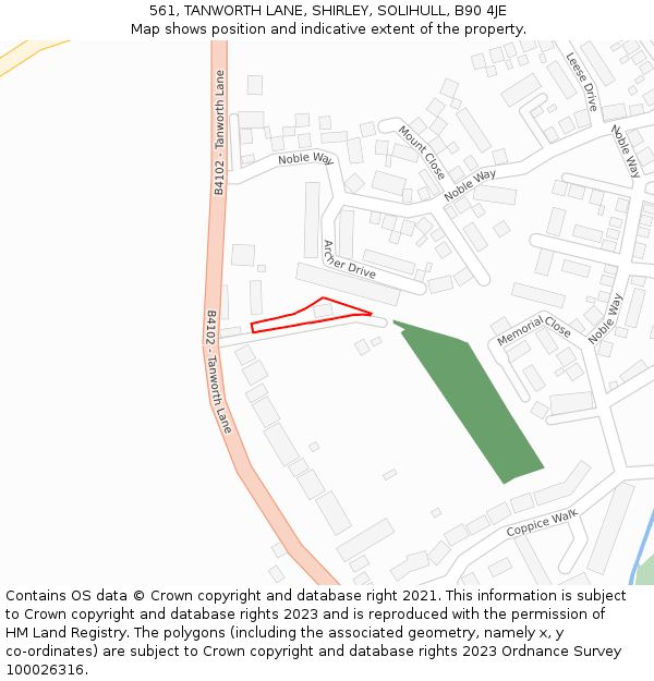 561, TANWORTH LANE, SHIRLEY, SOLIHULL, B90 4JE: Location map and indicative extent of plot