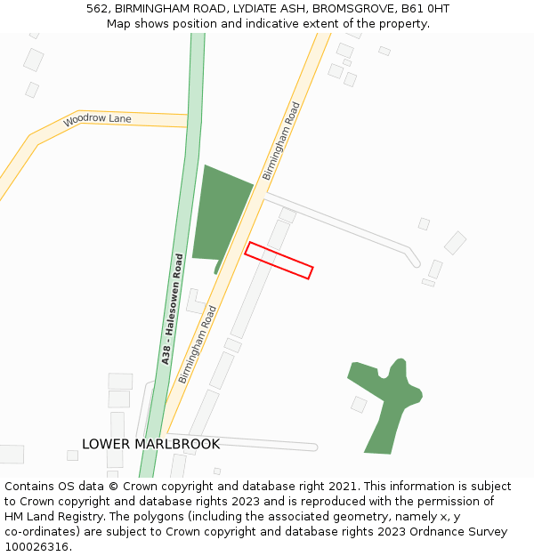 562, BIRMINGHAM ROAD, LYDIATE ASH, BROMSGROVE, B61 0HT: Location map and indicative extent of plot