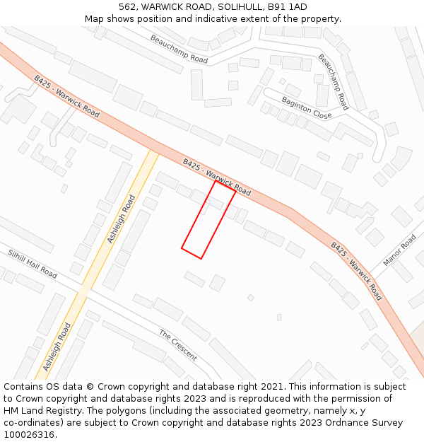 562, WARWICK ROAD, SOLIHULL, B91 1AD: Location map and indicative extent of plot