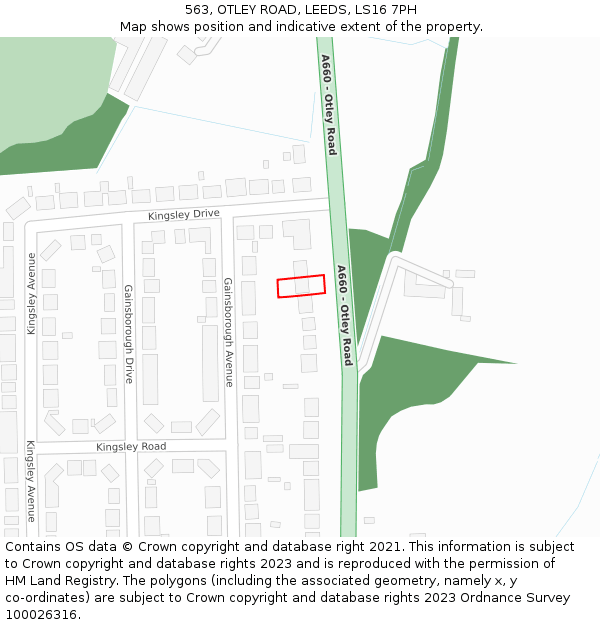 563, OTLEY ROAD, LEEDS, LS16 7PH: Location map and indicative extent of plot