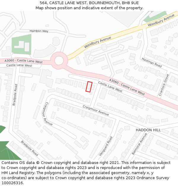 564, CASTLE LANE WEST, BOURNEMOUTH, BH8 9UE: Location map and indicative extent of plot
