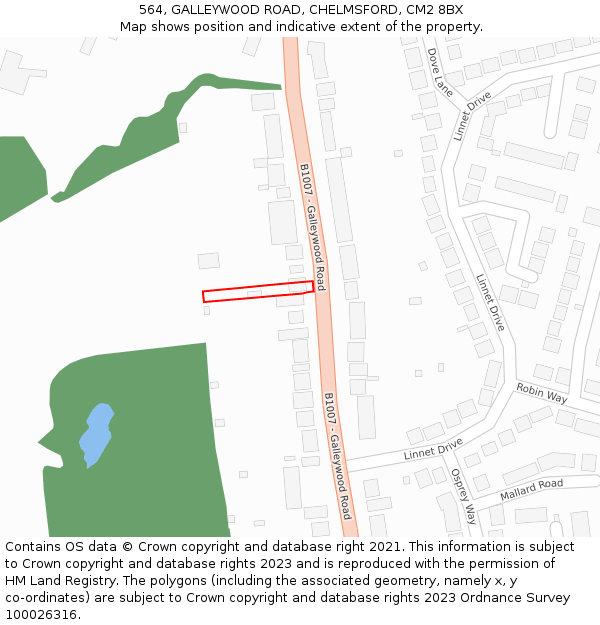 564, GALLEYWOOD ROAD, CHELMSFORD, CM2 8BX: Location map and indicative extent of plot