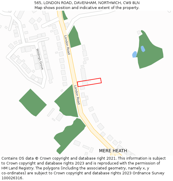 565, LONDON ROAD, DAVENHAM, NORTHWICH, CW9 8LN: Location map and indicative extent of plot