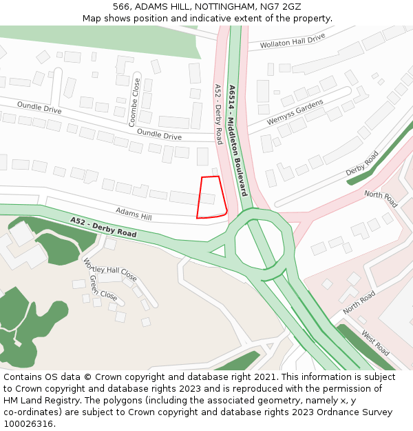 566, ADAMS HILL, NOTTINGHAM, NG7 2GZ: Location map and indicative extent of plot