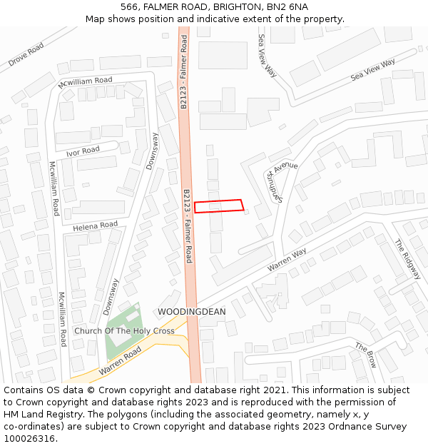 566, FALMER ROAD, BRIGHTON, BN2 6NA: Location map and indicative extent of plot