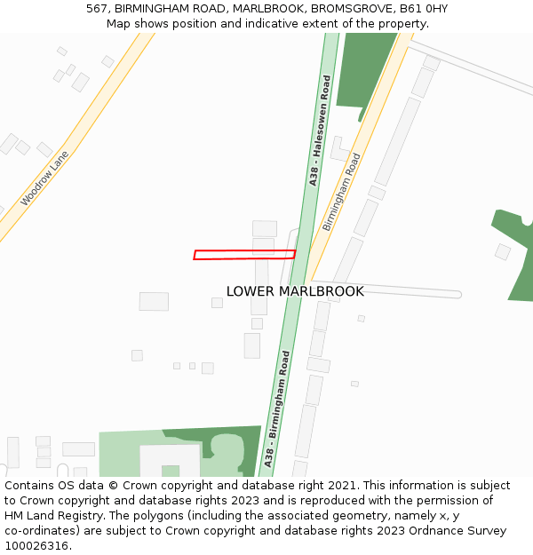 567, BIRMINGHAM ROAD, MARLBROOK, BROMSGROVE, B61 0HY: Location map and indicative extent of plot