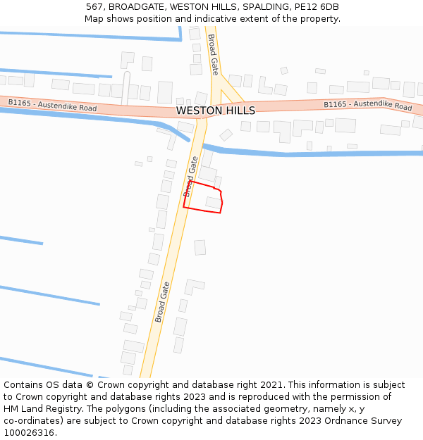 567, BROADGATE, WESTON HILLS, SPALDING, PE12 6DB: Location map and indicative extent of plot