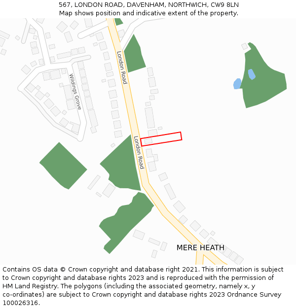 567, LONDON ROAD, DAVENHAM, NORTHWICH, CW9 8LN: Location map and indicative extent of plot