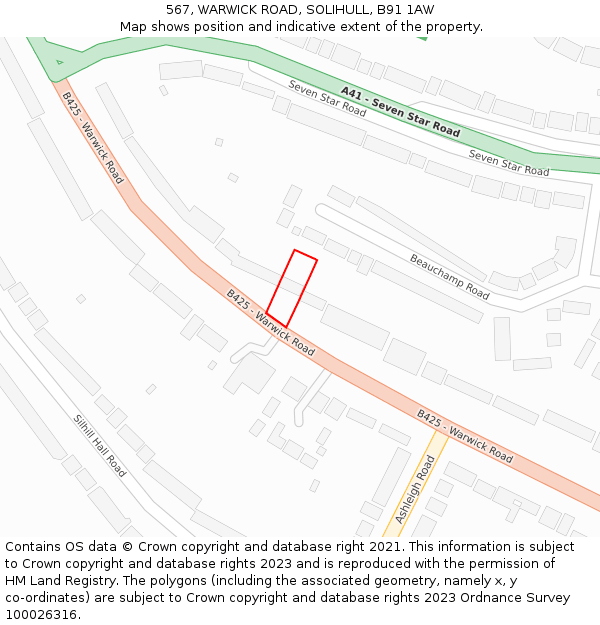 567, WARWICK ROAD, SOLIHULL, B91 1AW: Location map and indicative extent of plot