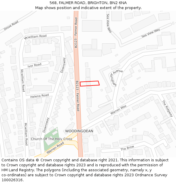 568, FALMER ROAD, BRIGHTON, BN2 6NA: Location map and indicative extent of plot