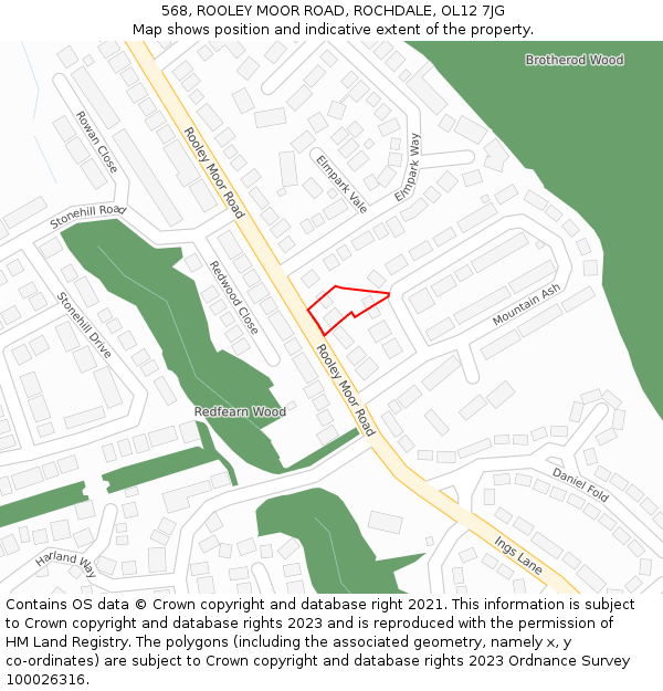 568, ROOLEY MOOR ROAD, ROCHDALE, OL12 7JG: Location map and indicative extent of plot