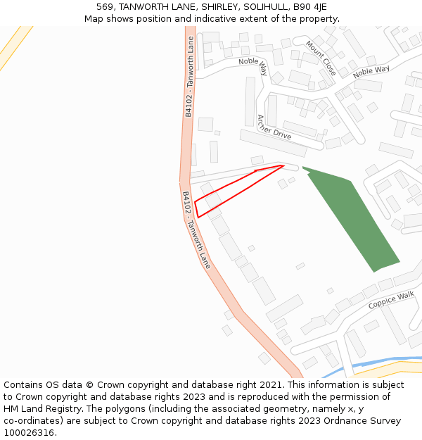 569, TANWORTH LANE, SHIRLEY, SOLIHULL, B90 4JE: Location map and indicative extent of plot