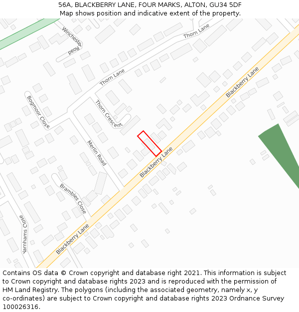 56A, BLACKBERRY LANE, FOUR MARKS, ALTON, GU34 5DF: Location map and indicative extent of plot