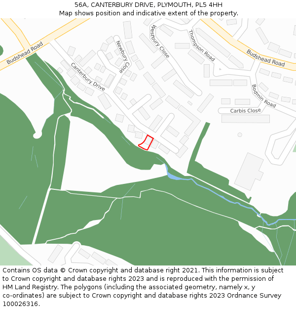 56A, CANTERBURY DRIVE, PLYMOUTH, PL5 4HH: Location map and indicative extent of plot