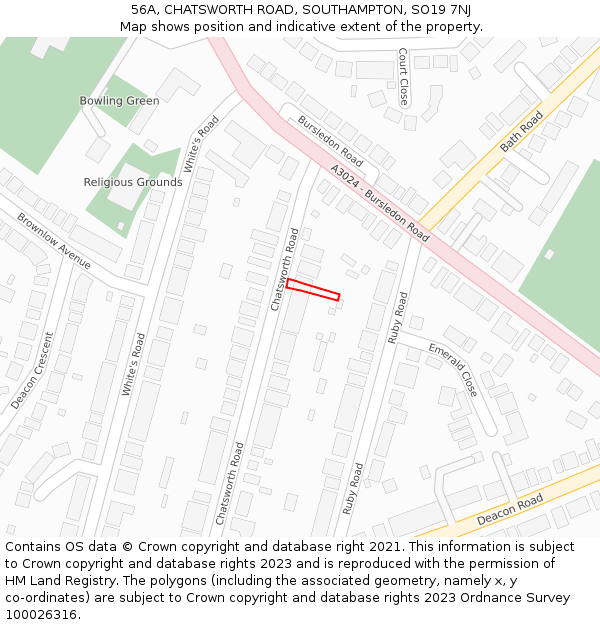 56A, CHATSWORTH ROAD, SOUTHAMPTON, SO19 7NJ: Location map and indicative extent of plot