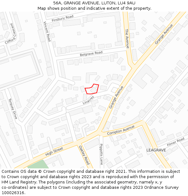 56A, GRANGE AVENUE, LUTON, LU4 9AU: Location map and indicative extent of plot