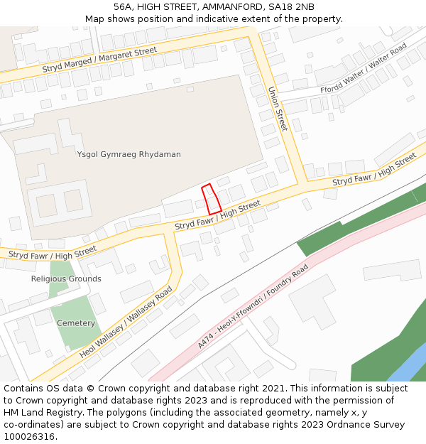 56A, HIGH STREET, AMMANFORD, SA18 2NB: Location map and indicative extent of plot