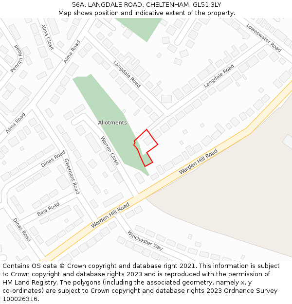 56A, LANGDALE ROAD, CHELTENHAM, GL51 3LY: Location map and indicative extent of plot